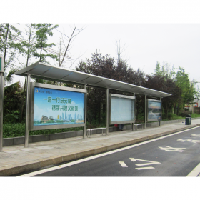 新款造型公交站臺(tái)戶外鄉(xiāng)村候車亭燈箱廠家可定制不銹鋼材質(zhì)候車亭