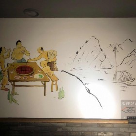 火鍋店墻體彩繪 免費設(shè)計圖案  純手工繪畫