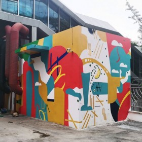 涂鴉外墻彩畫手工繪畫室外墻體彩繪時(shí)尚簡(jiǎn)約卡通3D立體墻畫