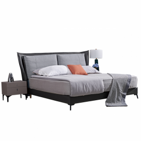 棉麻科技布意式極簡(jiǎn)大氣1.8米雙人布藝床 現(xiàn)代時(shí)尚輕奢羽絨床家具美奢漫家具廠