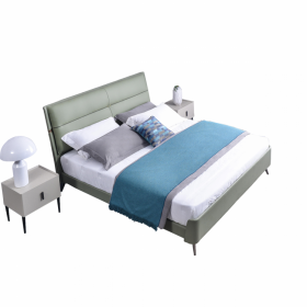 現(xiàn)代極簡頭層真皮輕奢雙人床臥室1.5米1.8米實(shí)木軟床廠家