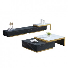 意式輕奢伸縮巖板電視柜茶幾組合現(xiàn)代簡約小戶型北歐客廳極簡地柜