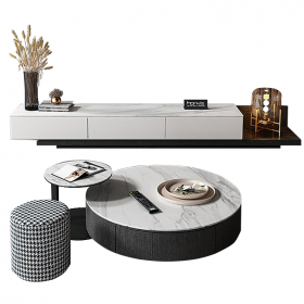 極簡巖板圓形茶幾電視柜組合現(xiàn)代大小戶型北歐網(wǎng)紅電視機(jī)地柜