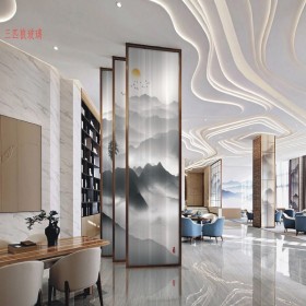 昆明廠家直銷山水畫夾絲玻璃 水墨山玻璃屏風(fēng)