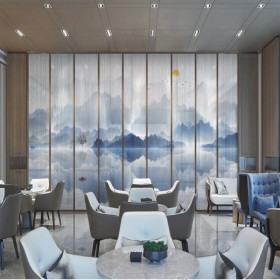 北歐輕奢玄關長虹藝術玻璃隔斷彩色折疊發(fā)光屏風裝飾淋浴房防爆