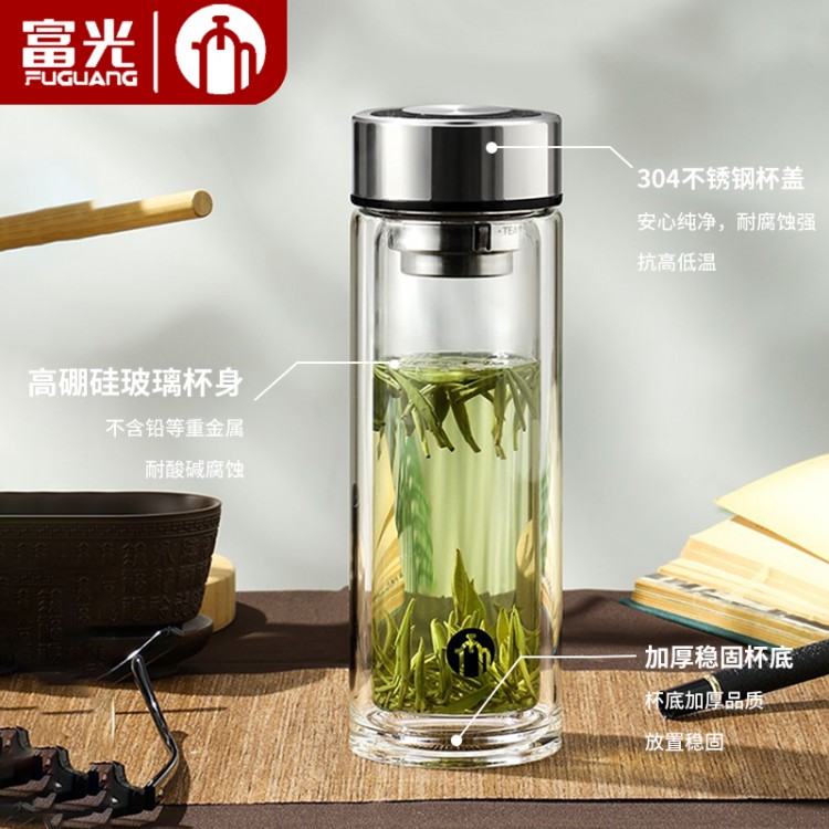 富光茶馬仕雙層玻璃杯S5系列-TM8051 318ML男女適用禮盒裝水杯 企業(yè)商務(wù)會議禮品團購印logo