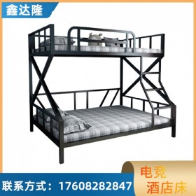 電競(jìng)酒店鐵藝床賓館上下鋪雙層鐵架高低床學(xué)校網(wǎng)吧家用懶人子母床