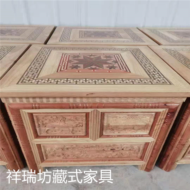 藏式家具 全實(shí)木拼花火盆桌 紅花梨和黑檀木拼花 成都藏式家具廠