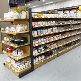 四川超市貨架廠家便利店用架子鋼木結(jié)構(gòu)貨架中島展示架