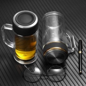 玻璃杯男士女士提手杯辦公室耐熱透明過濾泡茶杯 企業(yè)贈(zèng)品