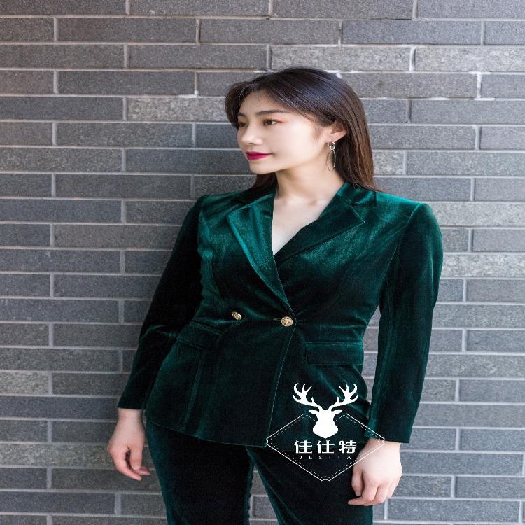 絲絨白領(lǐng)工作套裝女士職業(yè)裝小西裝女裝定制訂貨秋冬時尚潮流