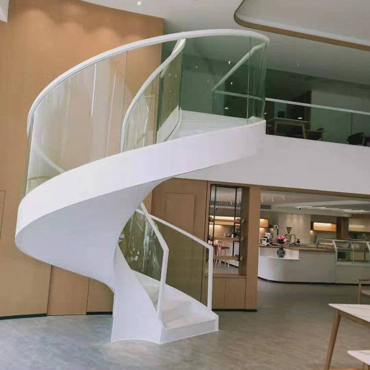 玻璃樓梯 碳鋼材質(zhì) 白色透明鋼化玻璃 平臺(tái)玻璃欄桿扶手