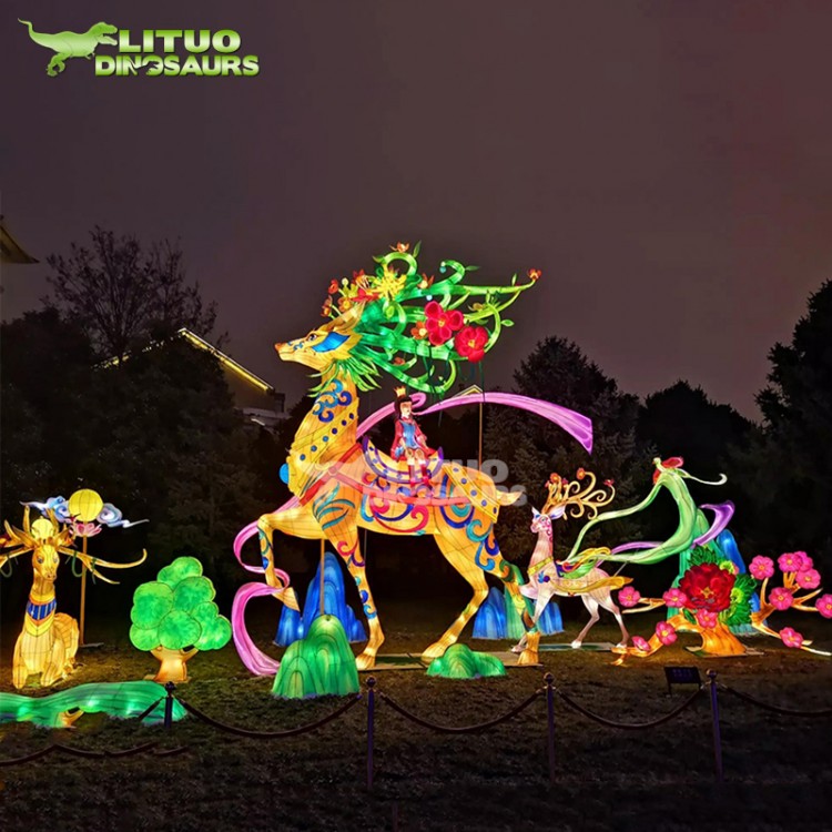 麋鹿森林神鹿彩燈策劃設(shè)計(jì)定制 動(dòng)物植物花燈絲綢宮燈傳統(tǒng)燈籠