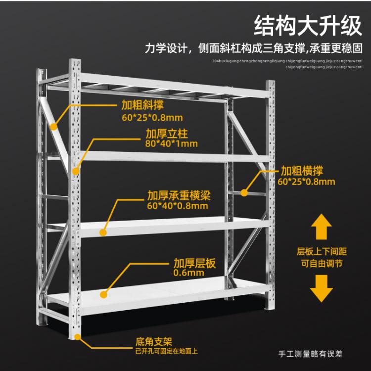304中型倉(cāng)庫(kù)儲(chǔ)物架 多層不銹鋼貨架 支持定制-美拓