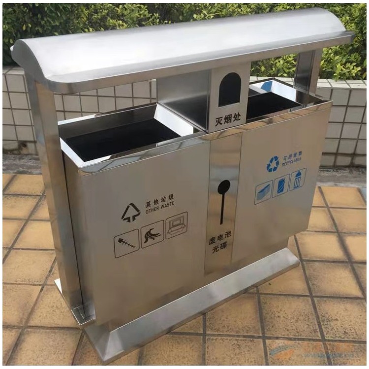 成都不銹鋼垃圾桶 環(huán)衛(wèi)垃圾分類桶 電梯口分類帶煙灰缸大容量垃圾桶美拓