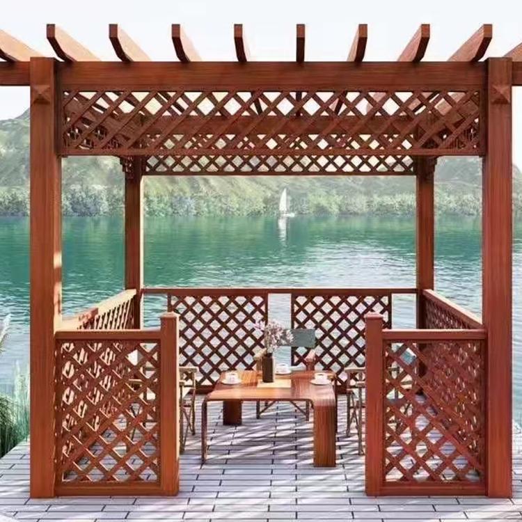 河道景觀花架 公園廣場走廊廊架 成都防腐木建筑施工