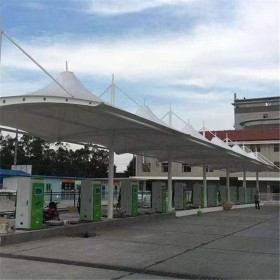 鋼膜結(jié)構(gòu)自行車篷 景觀蓬轎車廣場(chǎng)雨篷 雙開充電汽車停車棚