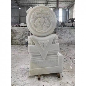 漢白玉抱鼓石 門(mén)墩石 仿古建筑雕刻庭院門(mén)口石鼓擺件一對(duì)
