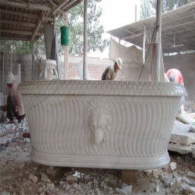 漢白玉石雕魚缸 河北曲陽專業(yè)制作石雕魚缸 漢白玉石缸 賀運廠家生產(chǎn)直銷