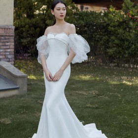 超仙氣禮服 仙氣十足的晚禮服 仙女系晚禮服 禮服高級定制 高端晚禮服品牌 白色晚禮服 修身魚尾禮服裙