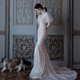 魚尾婚紗禮服裙 時尚修身 新款blingbling戶外室內(nèi)婚禮 歡迎到美麗卡洛婚紗實體店試穿