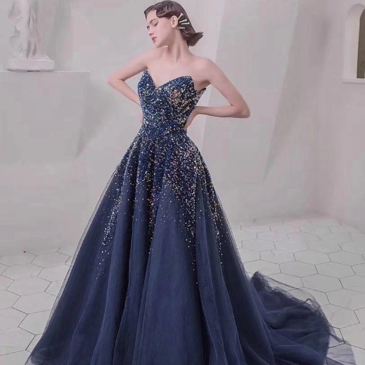 星空禮服裙 走秀晚禮服 夢幻藍色禮服 氣場全開