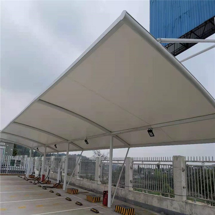 鋼膜結構學校工廠自行車篷景觀蓬轎車廣場雨篷雙開充電汽車停車棚