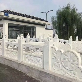 成都公園廣場漢白玉欄桿 河道防護(hù)石欄板 帶浮雕裝飾 白色