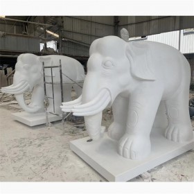 漢白玉大象 庭院石雕 一對(duì) 天然材質(zhì) 防雨水腐蝕 白色通透