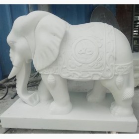 石雕大象一對(duì) 漢白玉晚霞紅大象 戶外擺放裝飾