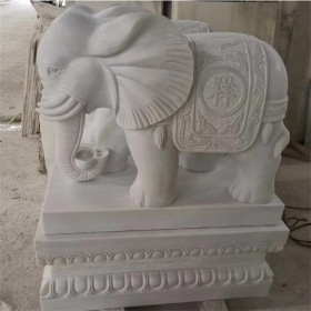 現(xiàn)貨供應(yīng)漢白玉石雕大象 晚霞紅如意象 一對(duì) 天然漢白玉材質(zhì) 白色